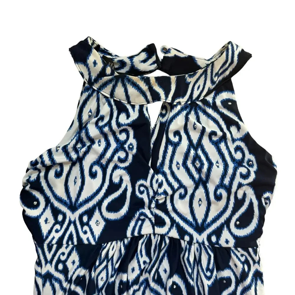 INC international Concepts Women Blue and White Halter Embellished Maxi Dress MD - Picture 2 of 10